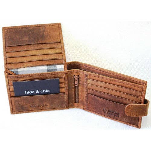 RFID lined Cow Hide Hunter Leather Wallet. 12006