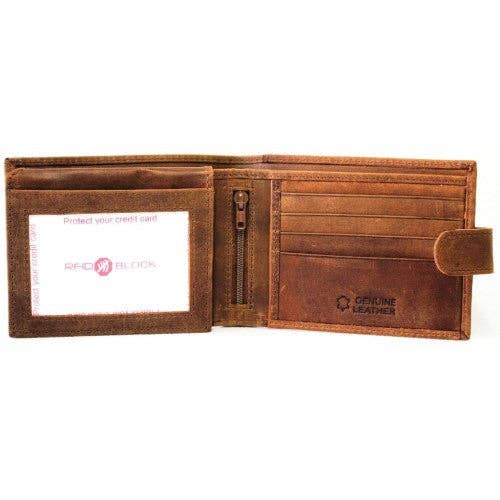 RFID lined Cow Hide Hunter Leather Wallet. 12006