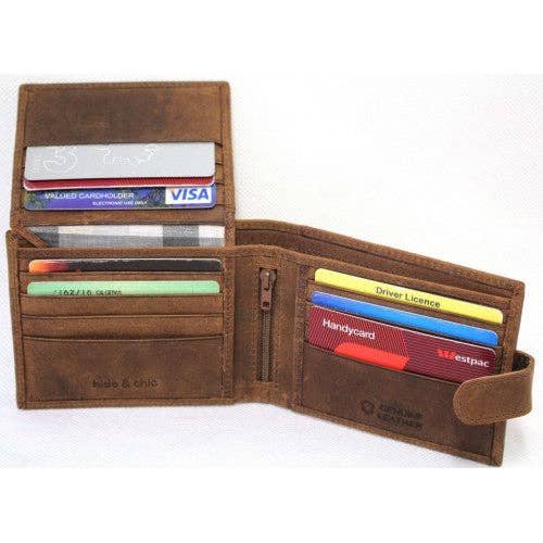 RFID lined Cow Hide Hunter Leather Wallet. 12006