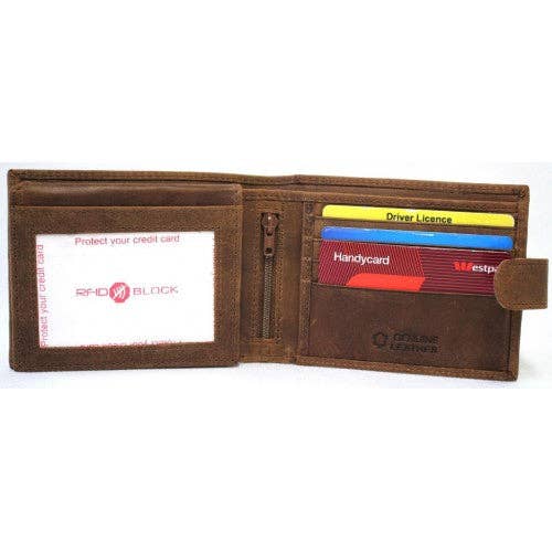 RFID lined Cow Hide Hunter Leather Wallet. 12006