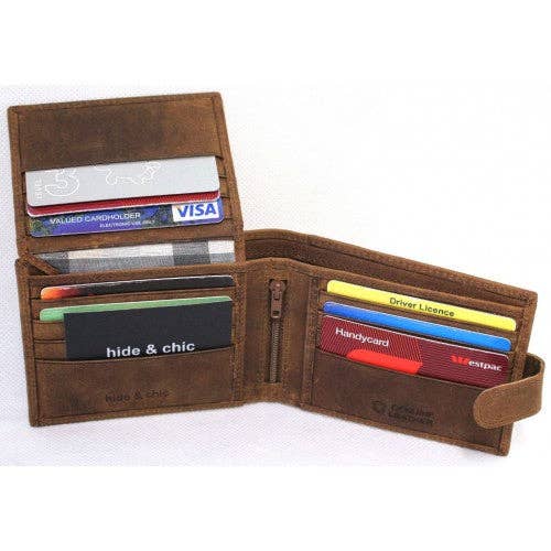 RFID lined Cow Hide Hunter Leather Wallet. 12006