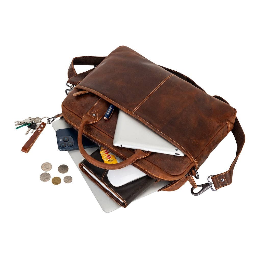 Wildera Leather “Regent” Laptop Bag – Premium Full-Grain Leather Briefcase (17")